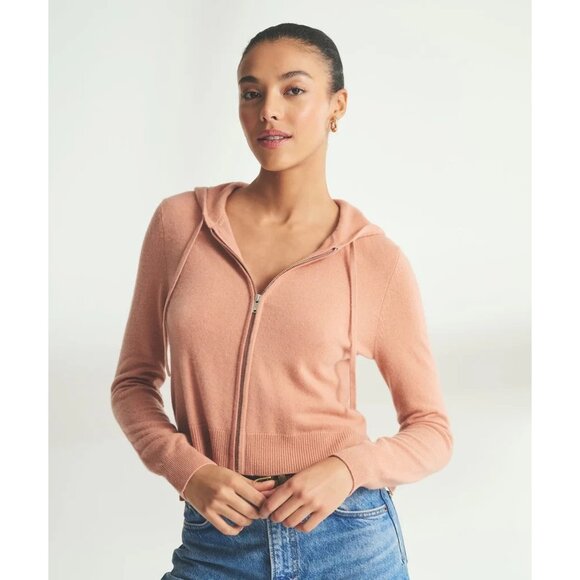 NWT Naadam Signature Cashmere Cropped Zip Up Hoodie in Rosewood Sweater L - Picture 5 of 7